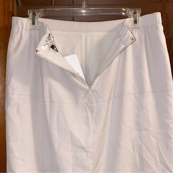 NWT $275 Halston Heritage Beige Knee Length Zipper Skirt w/ Pockets 6